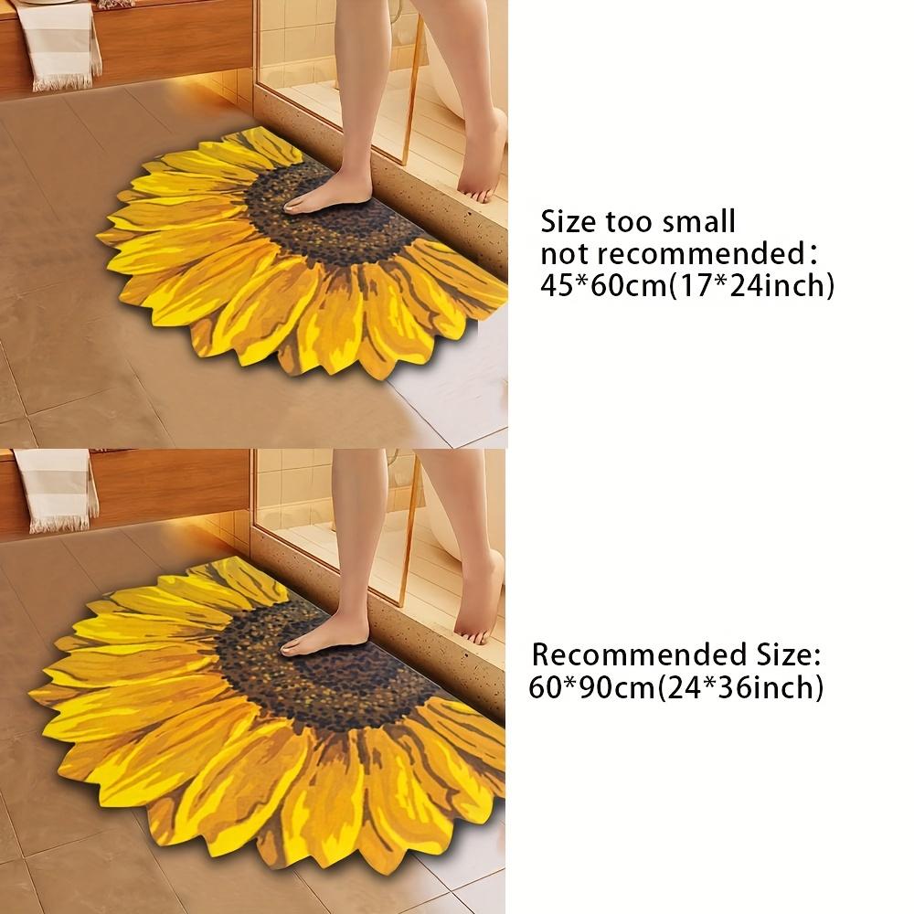 Sunflower Bathroom Mat - Non-Slip Quick-Dry Bath with Soft Floral Shower Mat, Yellow Sunflower Bath Decor for Tub, Shower, Bathroom - Non-Slip Backing