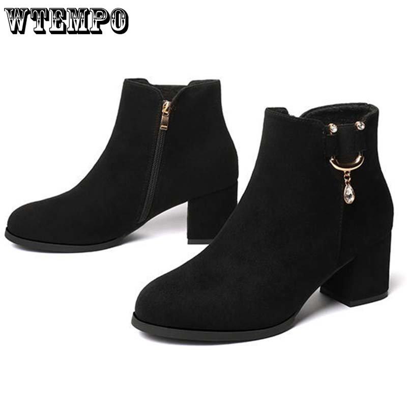 Женские кожаные ботинки из искусственной замши, матовая кожа, короткий цилиндр, на высоком каблуке с круглой головкой, водяная буровая машина, боковая молния, противоскользящие пригородные туфли на толстом каблуке, мягкая подошва