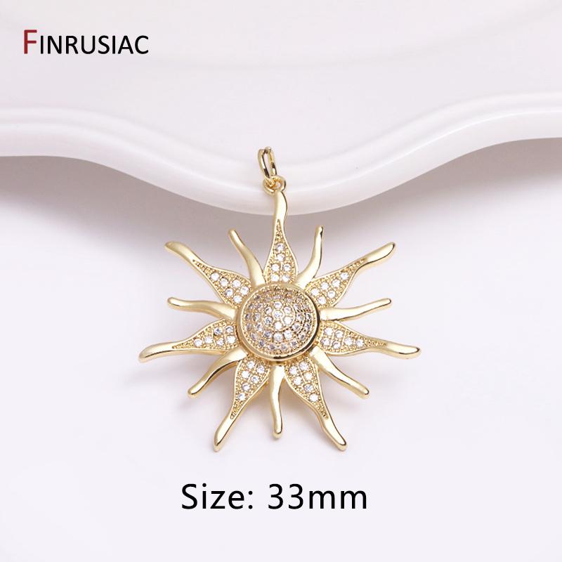 14K Gold Plated Round Sun Charms Brass Inlaid Zircon Sun Pendants For DIY Nacklace Making Jewelry Making Accessories