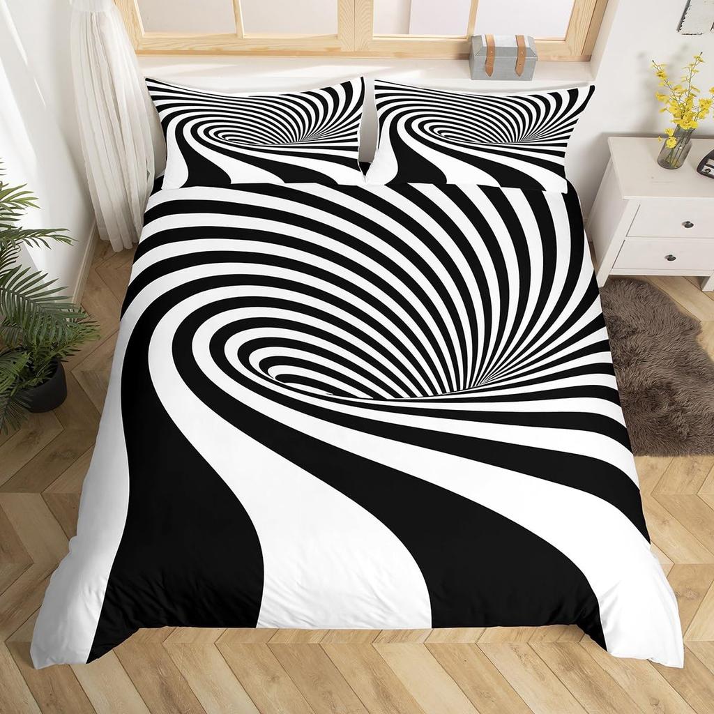 Комплект постельного белья с абстрактной геометрией King Queen Красный Синий Желтый Пододеяльник Геометрическое искусство Покрывало для одеяла Покрывало с полосками Иллюзия