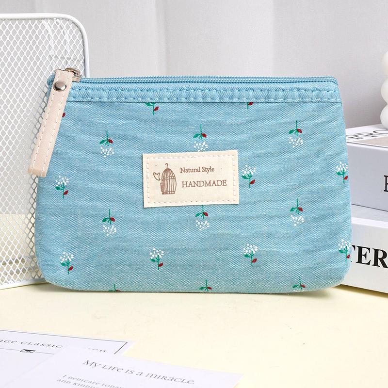 1Pc Floral Prints Rectangle Coin Purse Cute Cosmetic Bag Small Storage Bags Canvas Toiletry Organizer Purse