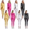 Women's Metallic Round Neck Long Sleeve One Piece Full Body Bodysuit Festival Jumpsuit