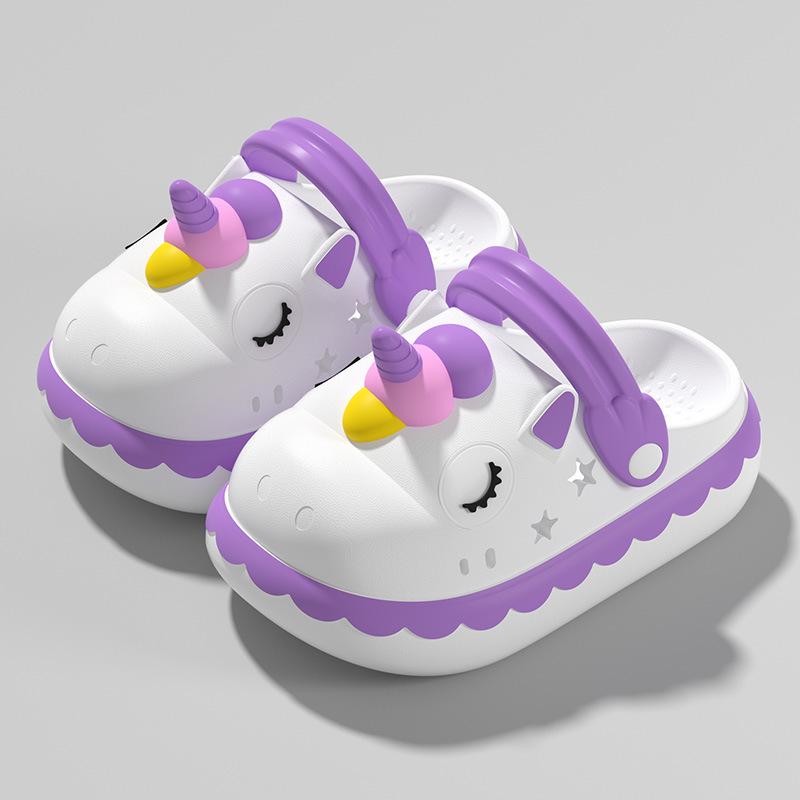 Детские тапочки для девочек-единорогов, летние тапочки для принцессы, милые мультяшные детские тапочки для дома, нескользящие тапочки для девочек с отверстиями