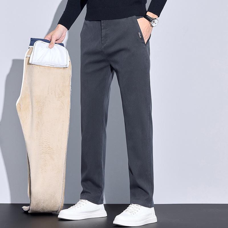 Мужские повседневные прямые брюки из высококачественного лиоцелла класса люкс из толстого эластичного бархата