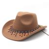 Woolen Western Cowboy Hat Men And Women Couple Ethnic Wind Roll Along Top Hat Sun Hat Jazz Hat