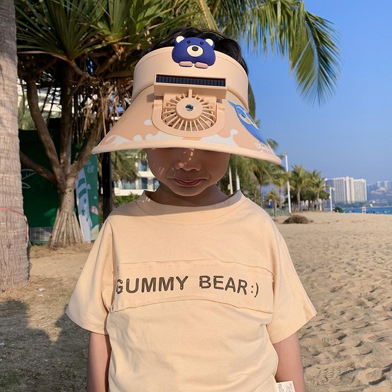 Summer Outdoor Children's Fan Hat Sun Protection Cartoon Air Top Hat Big Brim UV Sun Hat Primary School Student