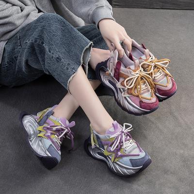 6СМ Весенняя Воздушная Сетка Кожа Свиная Кожа Женские Ботильоны На Плоской Подошве Ботильоны Смешанного Цвета Массивная Кроссовка Удобная Осенняя Летняя Обувь