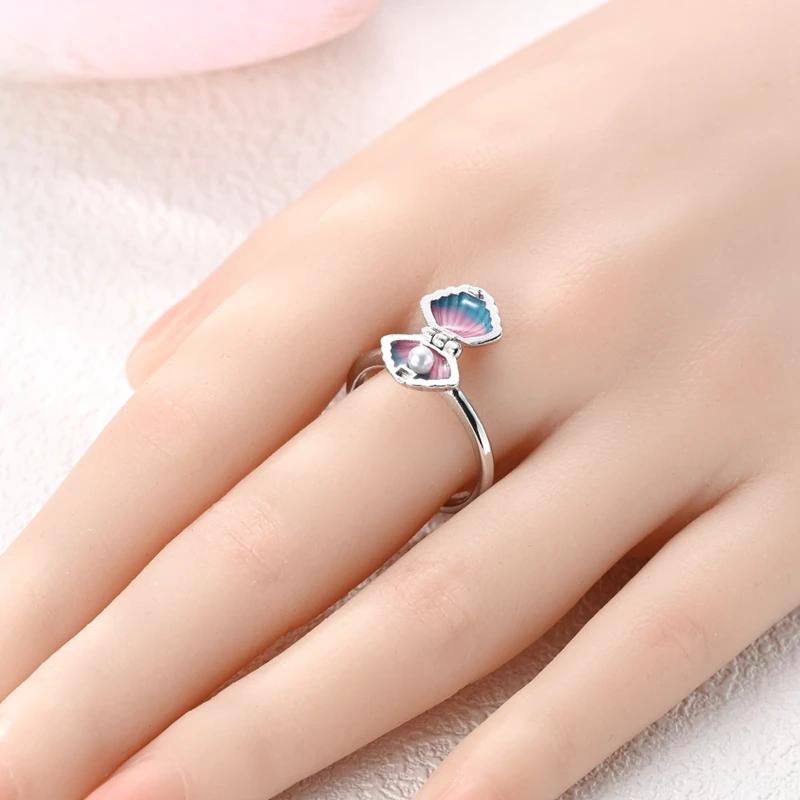 Adjustable Rings 925 Sterling Silver Shell Pearl Clover Feather Open Rings for Women Female Original Engagement Jewelry