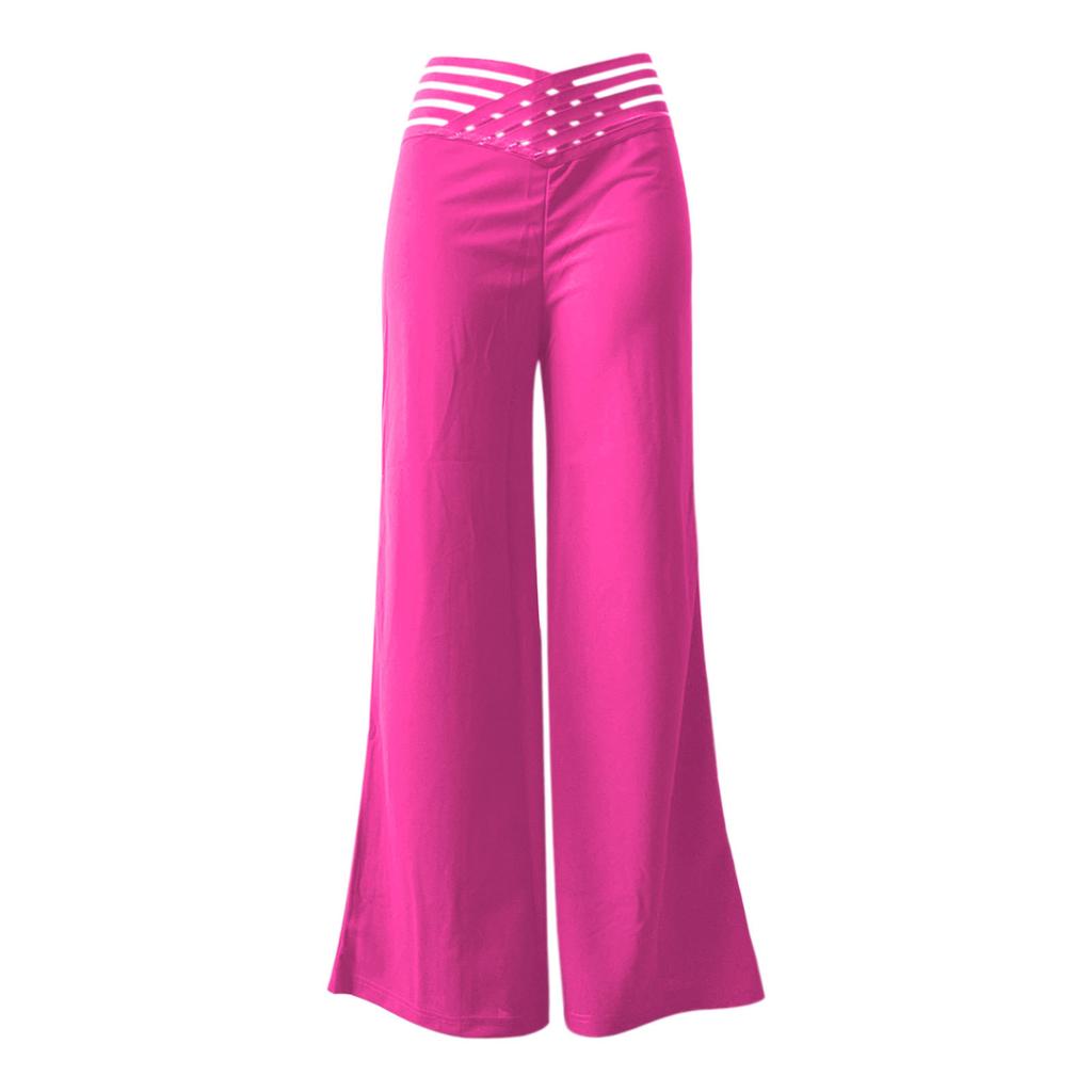 Women Hollow Wide Waistband Long Pants High Waist Solid Color Wide Leg Flared Trousers Yoga Sport Gym Pants