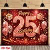 25th Birthday Red Glitter Golden Stars Balloons Gifts Confetti Fireworks Polyester Backdrop, for Party Decor Home, Club, Garden, Farm, Room