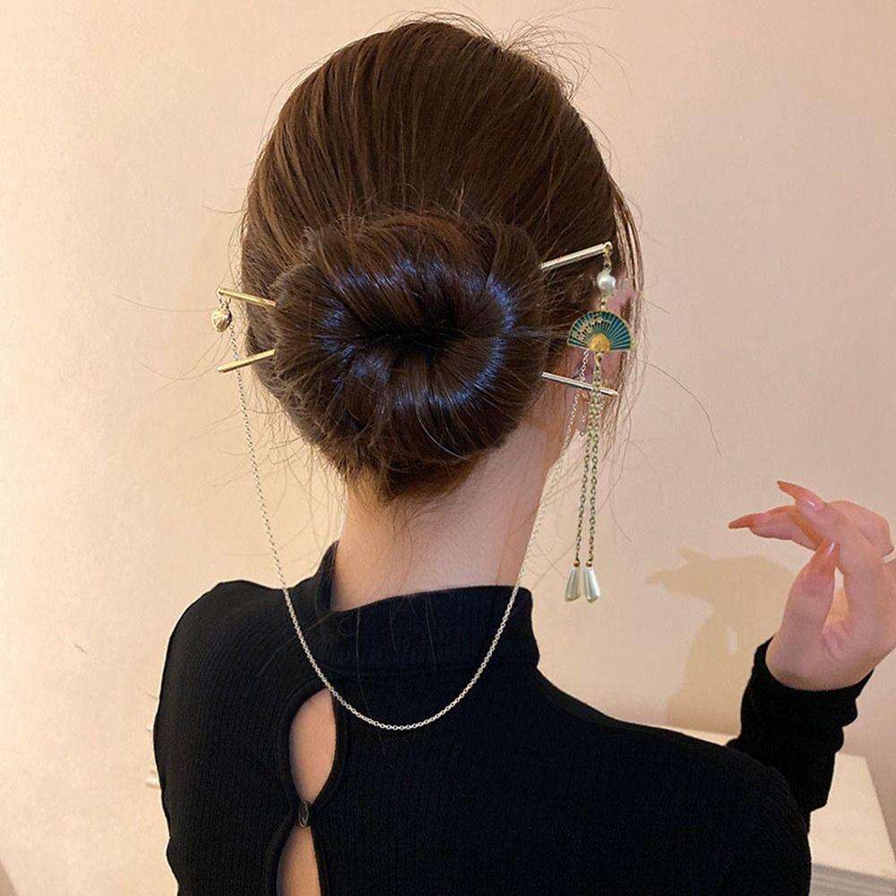 Headwear Cheongsam Hanfu Fan Hair Sticks Metal Hairpin Chinese Style Headwear Ancient Style Hairpin