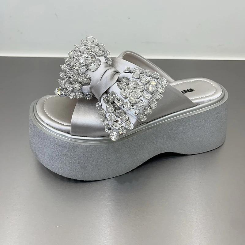 Модные дизайнерские летние женские тапочки на толстой подошве с бантом-бабочкой на платформе, шлепанцы, женские повседневные пляжные сандалии для отдыха на открытом воздухе