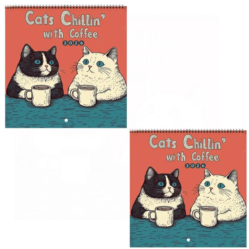 2026 Cats Chillin with Coffe Wall Calendar Hangable Family Schedule Planner Organizer Calendar for Bedroom Home Office Decor