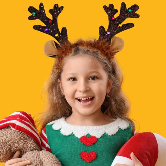 Christmas Reindeer Antlers Headband Women Fawn Horn Hair Hoop Party Costume Ears Plush Material Flexible Fit Headwear