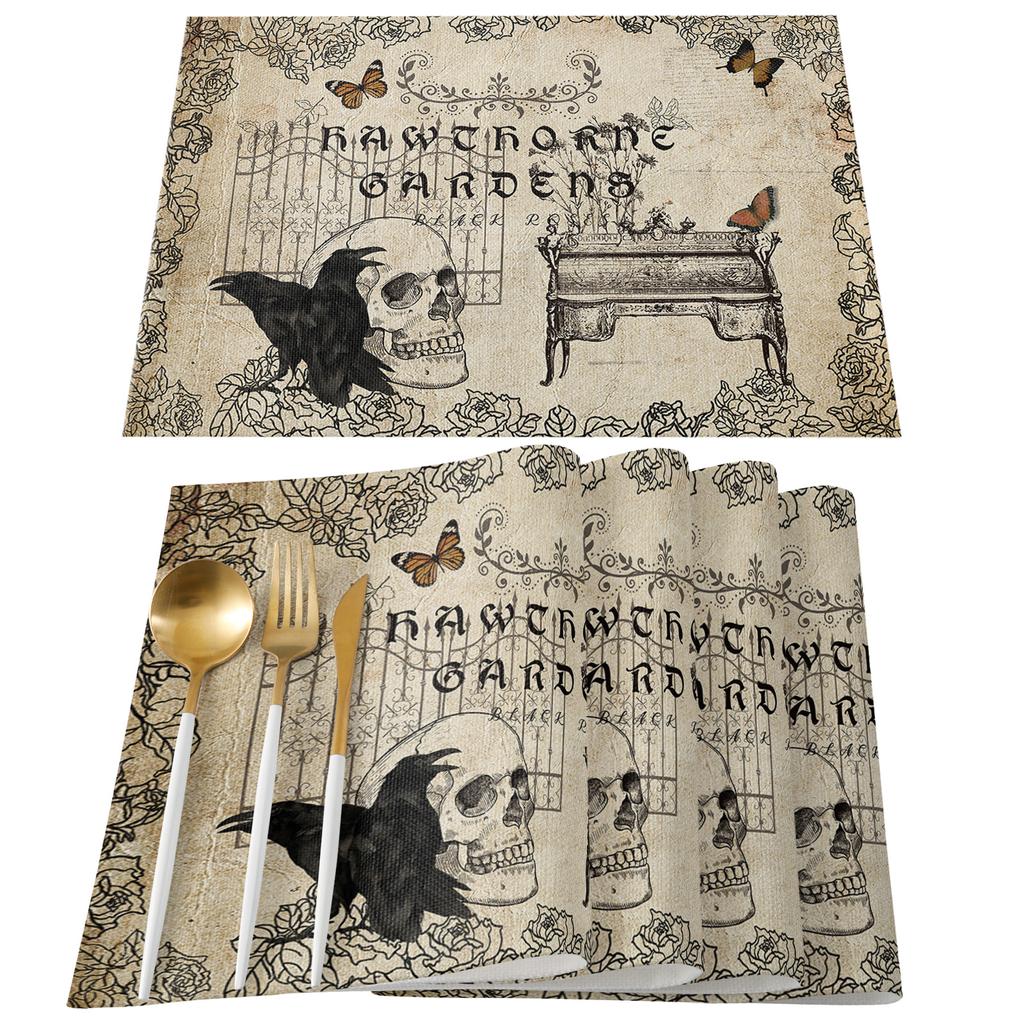 Скатерть со скелетом ворона на Хэллоуин, водонепроницаемая, для свадебной вечеринки, обеденный стол, прямоугольная скатерть, украшение кухни