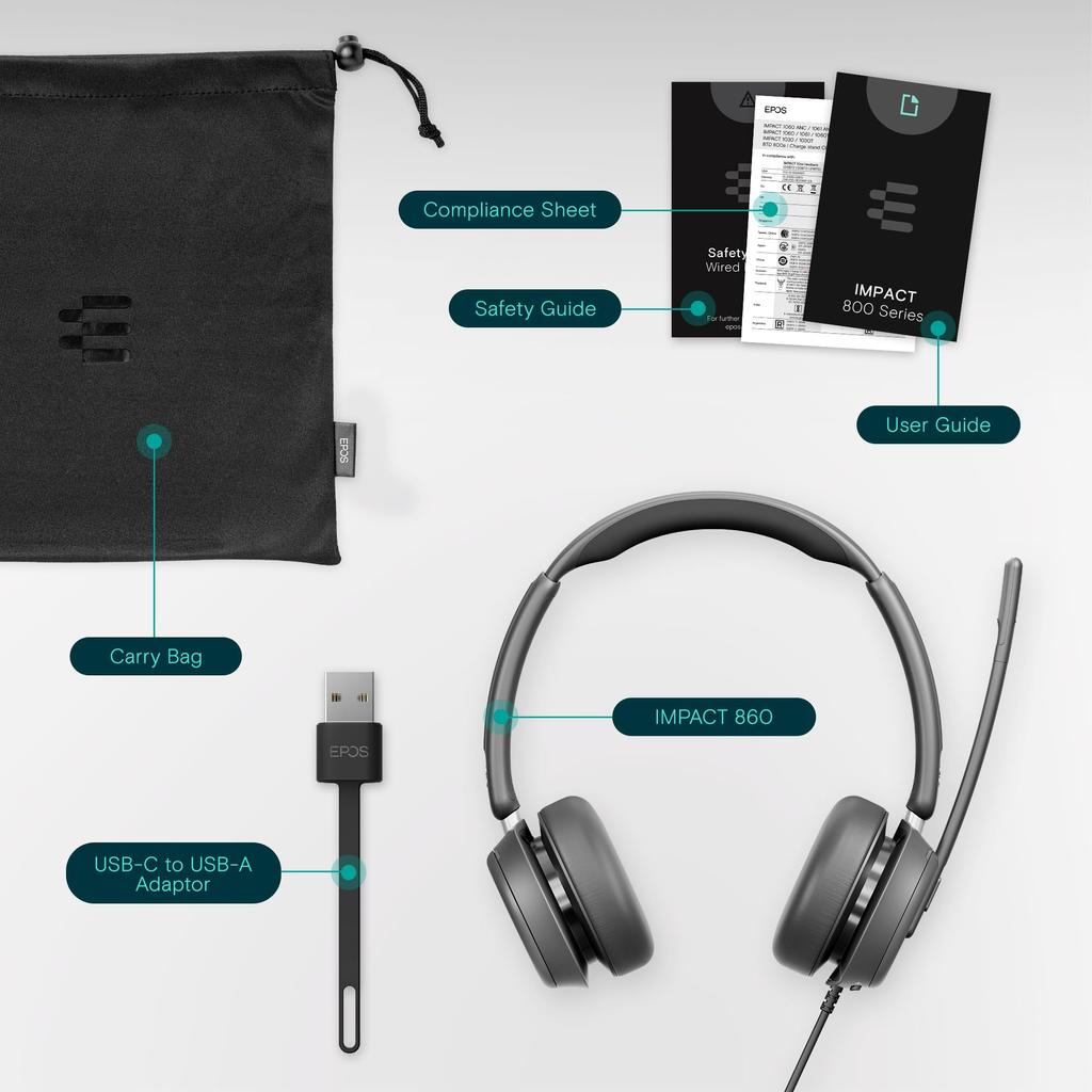 Стереофоническая гарнитура EPOS Impact 860 для открытых офисов USB-C