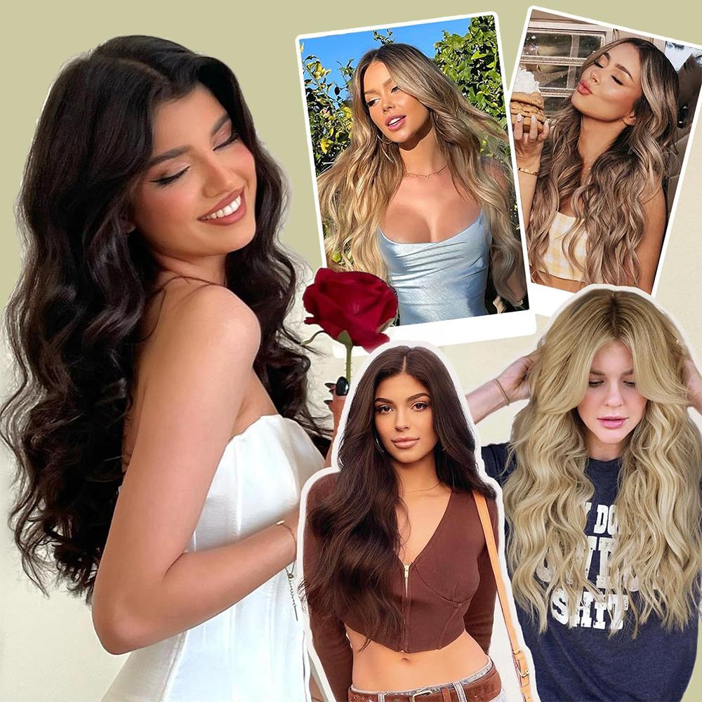 Synthetic Wavy Clip In Hair Extensions Clip In Hair Extensions For Women Full Head Thick Soft Clip In Hairpieces Daily Party