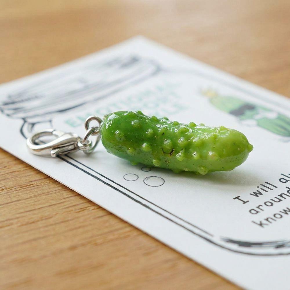 Green Mini Cucumber Pendant Resin Simulated Fruit Key Ring Emotional Pickle Keychain Birthday