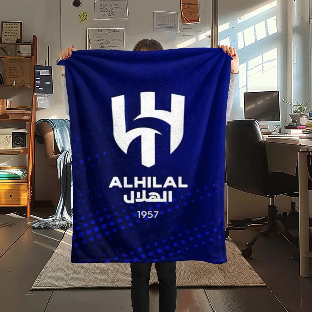 1Pc Al-Hilal Saudi Football Club Print Flannel Blanket High Quality Warm Comfortable Cover for All Seasons Perfect for Gifts Home Decor