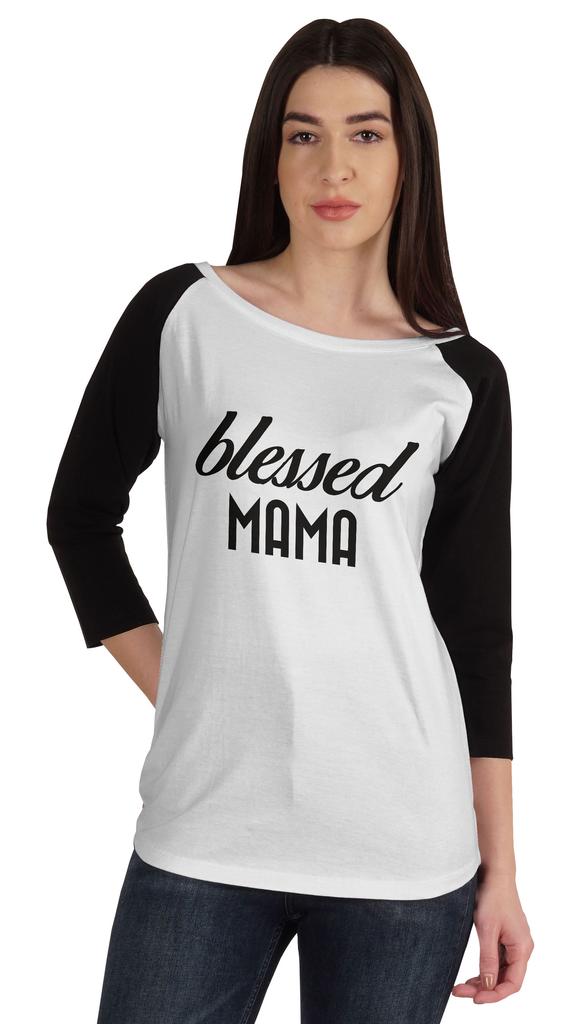 Inkmeso Футболка Blessed Mama, топы для мам, реглан, рукав четверть, графическая рубашка