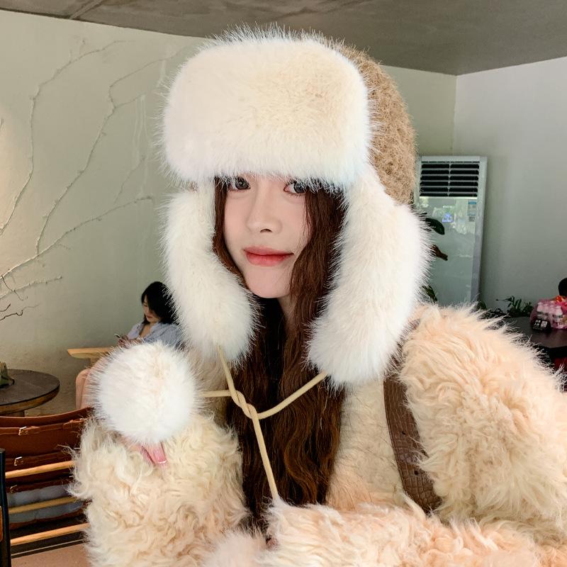 Зимняя шапка из искусственного норкового пуха, женская, милая шапка-ушанка с помпоном, зимняя, теплая, утолщенная, с защитой ушей, новая