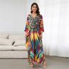 Vintage Colorful Printed Women's Plus Size Kaftan 2024 Summer Boho V-Neck Batwing Sleeve Sexy Beach Cover-ups Cozy House Dress Q1588