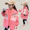 Girls' 3-in-1 Thick Hardshell Spring and Autumn Children's Fashion Hooded Coat