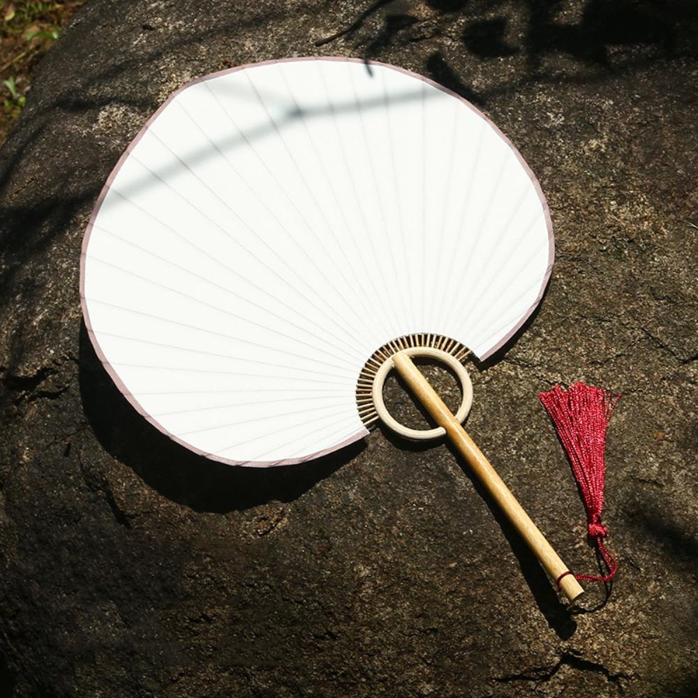 Handmade Japanese Style DIY Fan Bamboo Handle Round Fan Hand Painted Fan  Painting Creation