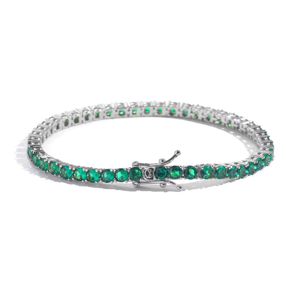 Personalized Hip Hop Jewelry Single Row CZ Iced Out 4mm Green Zircon Tennis Bracelet for Women and Men