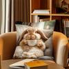 Vikama Cute Rabbit & Cup Print Cushion Cover Soft Decorative Throw Pillowcase For Home Sofa Bedroom Office - Polyester