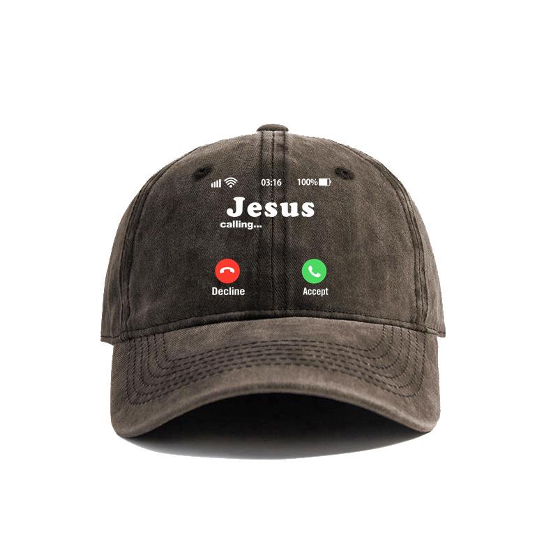Funny Jesus Print Baseball Washed Cap Distressed Hats Casual for Men Women Unisex Jesus Is Calling Accept Or Decline Caps