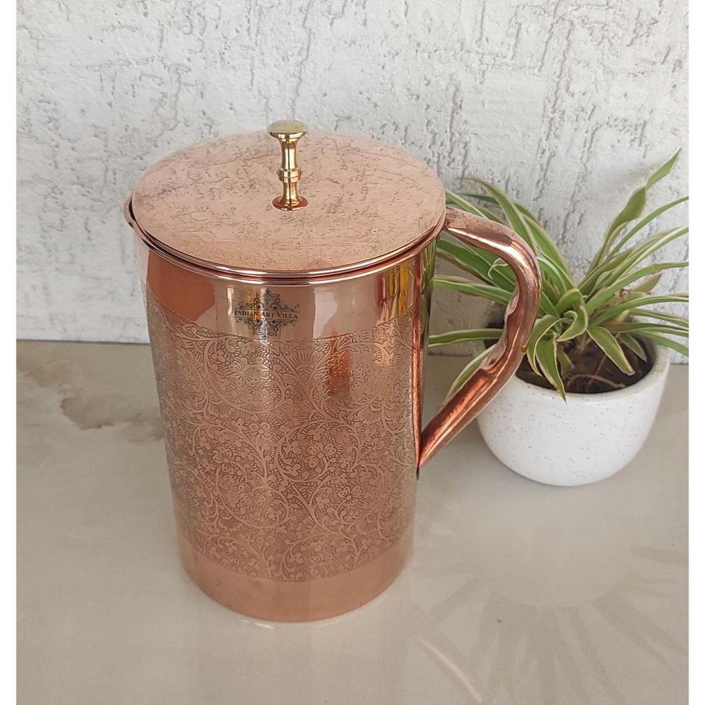 Pure Copper Drinkware Gift Set of 1 Jug & 2 Glass with Gift Box & Embossed Design,