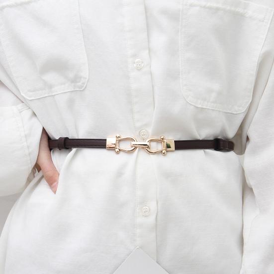 Женский тонкий тонкий ремень, пара пряжок, дизайн талии, поясной ремень с золотой пряжкой, регулируемая длина, ремень из искусственной кожи, аксессуары для одежды