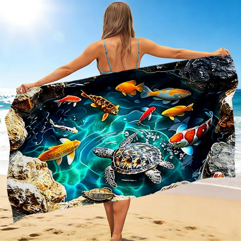 1Pc Underwater Fish Paradise Beach Towel, Quick Dry, Multi-Use for Beach Pool Gym Yoga Home Travel, Christmas, Halloween, Xmas Gift M928724