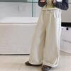 Детские девчоночьи однотонные повседневные свободные длинные брюки с кружевной отворотом