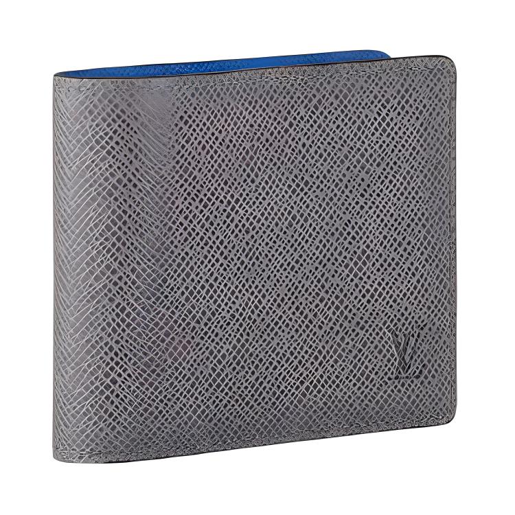 Louis Vuitton Brazza Logo Flap Wallet Taiga Leather Men wallet Gray Blue M11582