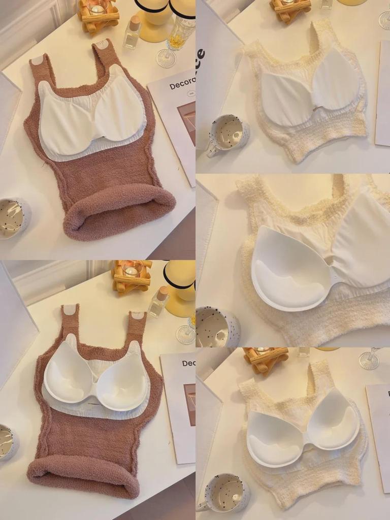 Встроенный жилет-комбинезон из плюша ягненка с нагрудными подушечками — теплый слой без бюстгальтера для осени и зимы