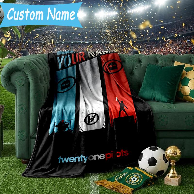 Custom Name Twenty One Pilots Music Evolution Flannel Blanket, Use for Birthday/Holiday Gift, Soft Blanket for Sofa/Bed/Camping/Office, Home Decor