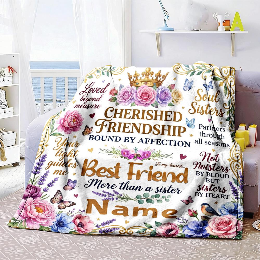 Cherished Friendship Customize Your Name Home Blanketss Comfortable Soft Lightweight Multiseasonal Blanket For Picnics Sofas Offices Beds Living Rooms