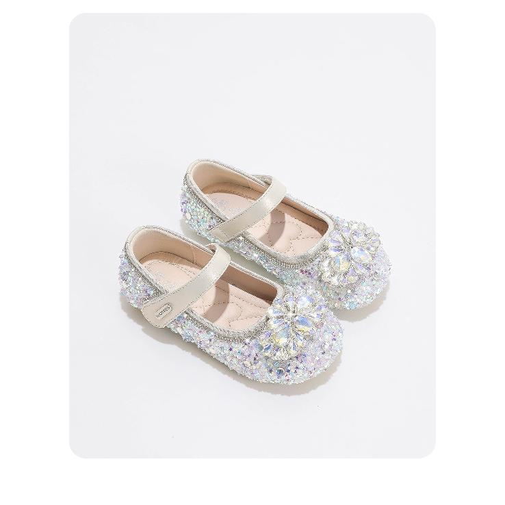Girls' Crystal Princess Shoes Spring and Autumn New Children's Shoes Single Shoes Soft Sole Baby Girl Performance Little Leather Shoes