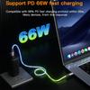 KEYSION PD 66W USB CC кабель для передачи данных цветной светодиодный RGB свет градиент Type-C провод для быстрой зарядки для iPhone 16 Samsung Huawei Xiaomi