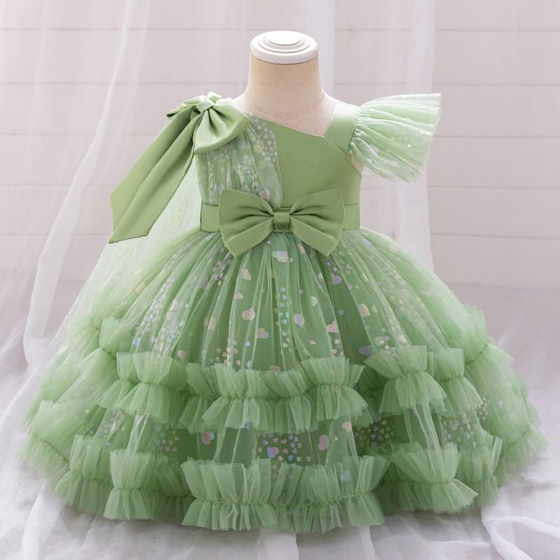Baby Girls Formal Dress With Bow Shawl Princess Gown Pageant Birthday Party