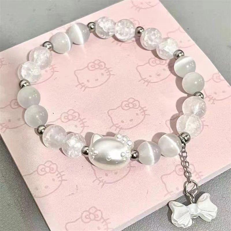 Браслет для влюбленных HelloKitty - Сделай сам, ручная работа, бусины, камень «Кошачий глаз», милый подарок для девушки