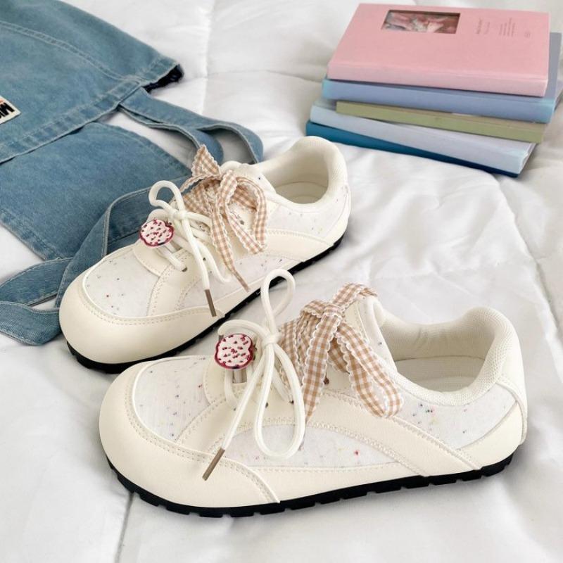 Pink Sweet Round Head Lace-up Little White Shoes Women's Autumn New Pair of Shoelaces Casual Shoes Student Fashion Board Shoes