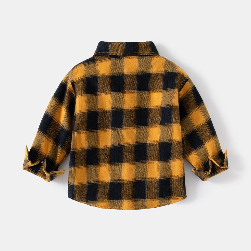 New Childrens Plaid Long-sleeved Shirt Spring Lapel Comfortable Cotton Shirt Korean Handsome Boy Shirt