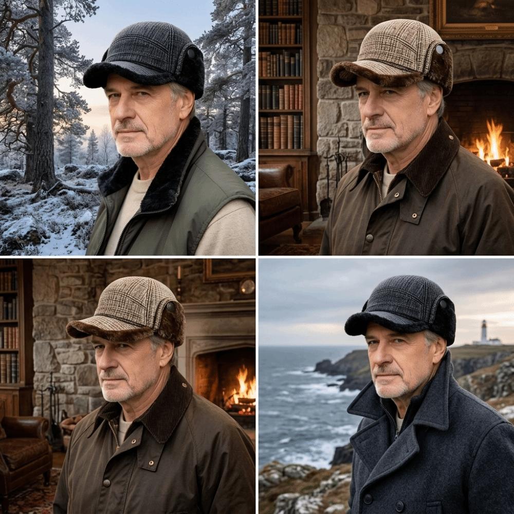 Windproof Thermal Hat Fleece Lined Winter Trapper Cap Fashion Earflap Flat Cap Men