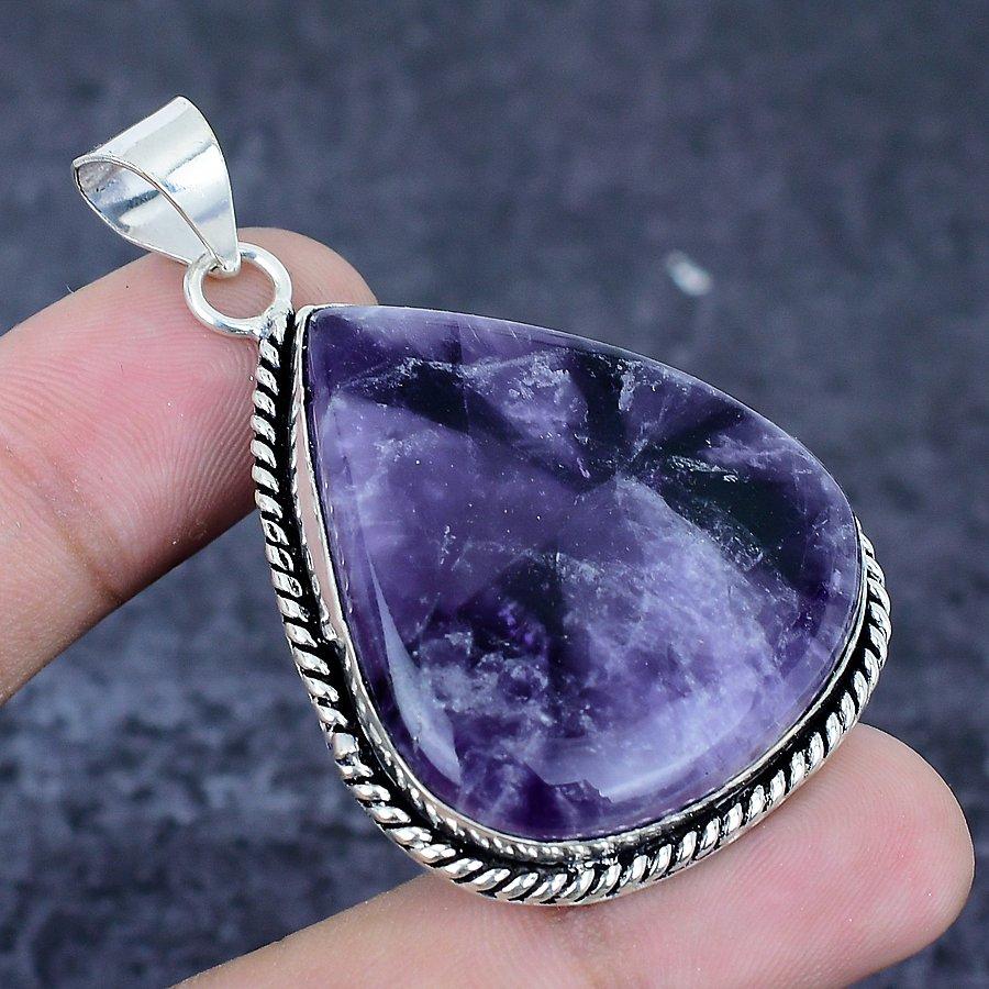Sage Amethyst Gemstone Handmade 925 Sterling Silver Jewelry Pendant 2.25" M5L81