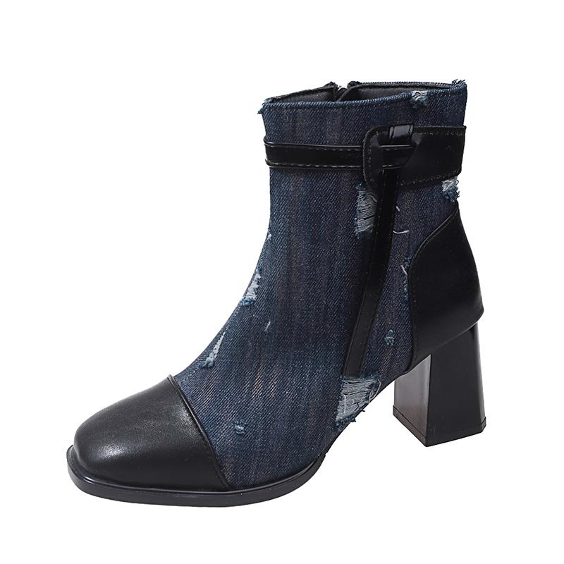 2024 Высококачественная женская обувь Женские ботинки на молнии Осенние квадратные носки Разноцветные голые ботинки Средний каблук Zapatillas De Mujer