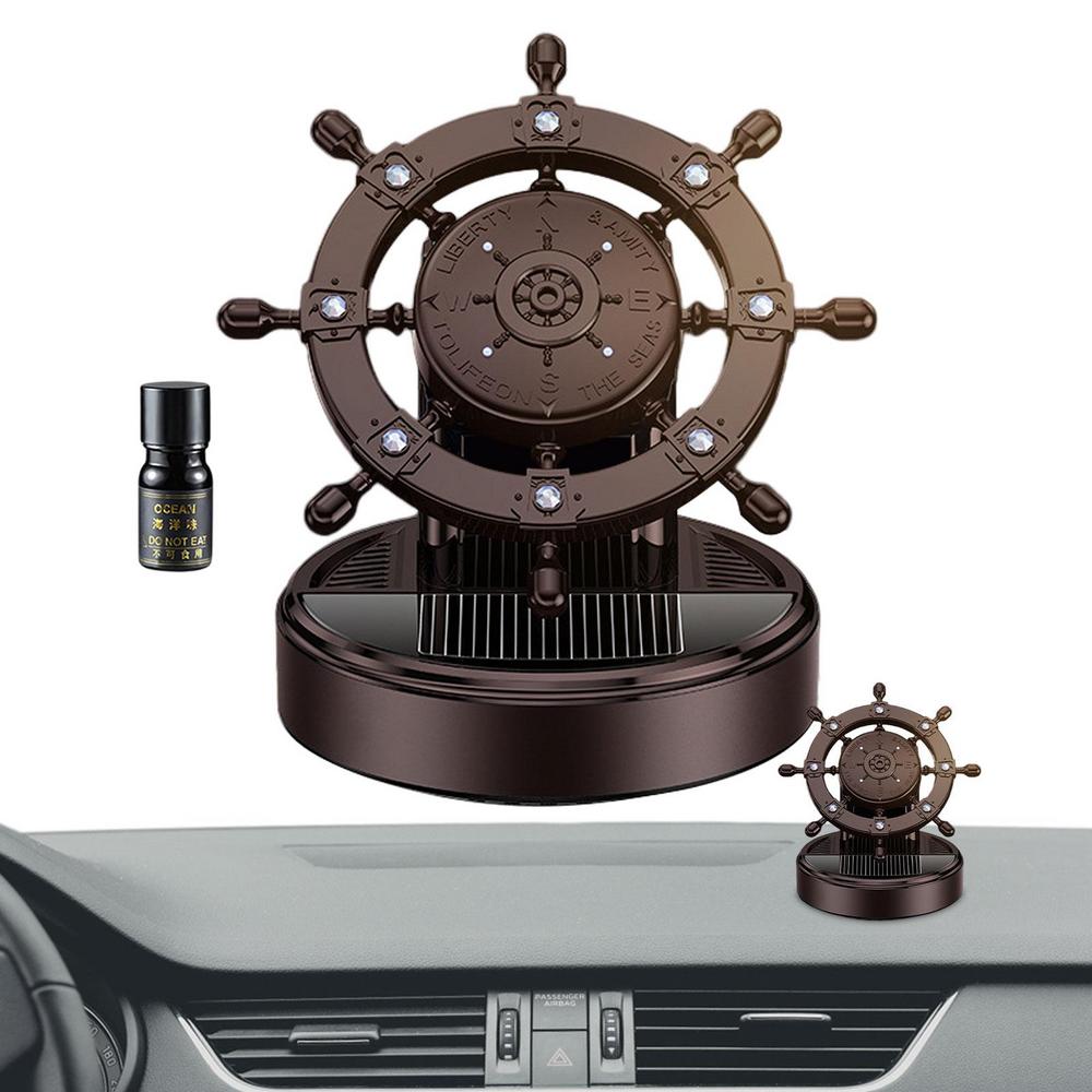 Автомобильные духи, вращающийся солнечный металлический руль, аромат, автомобильные аксессуары, духи, вращающаяся парфюмерная база на солнечной энергии, форма руля корабля