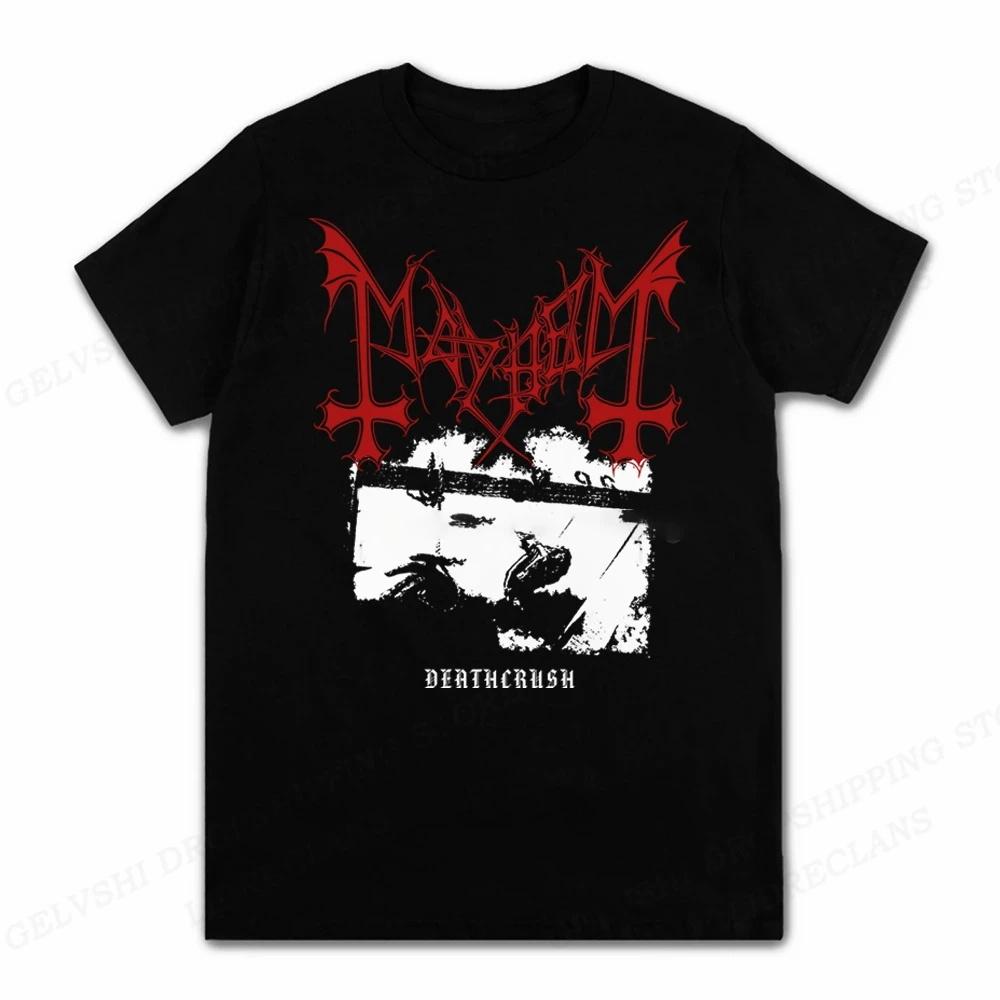 Мужская футболка Rock Band Mayhem Black Metal Футболка Винтажная 100% Хлопок Короткий рукав Круглый вырез Футболка Женская EU Размер Унисекс Топы